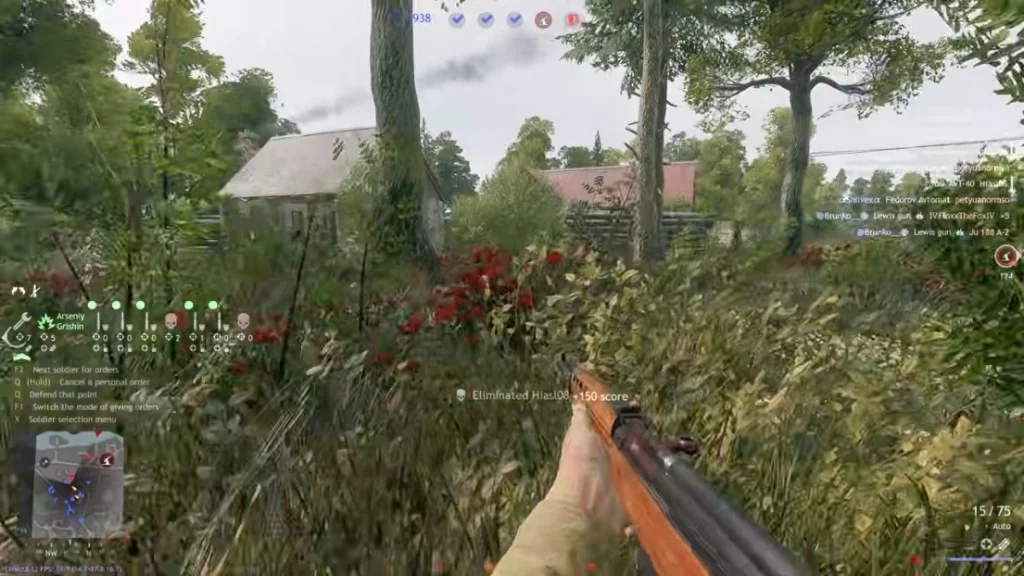 Enlisted rural firefight with player tracking overlay