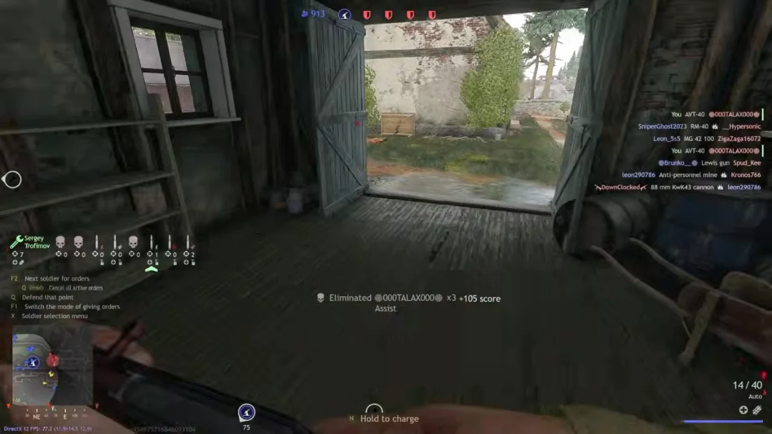 Enlisted wallhack view from inside a barn doorway